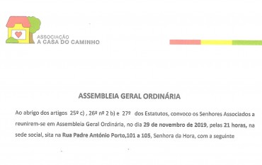 CONVOCATÓRIA PARA A ASSEMBLEIA GERAL 29 DE NOVEMBRO